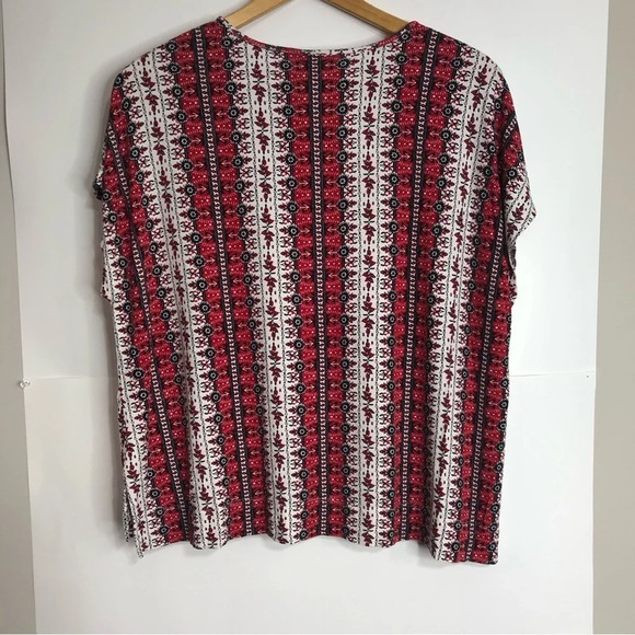 J.JILL Wearever Collection Women’s L Red Cream Black Boxy Blouse Top - Picture 2 of 8